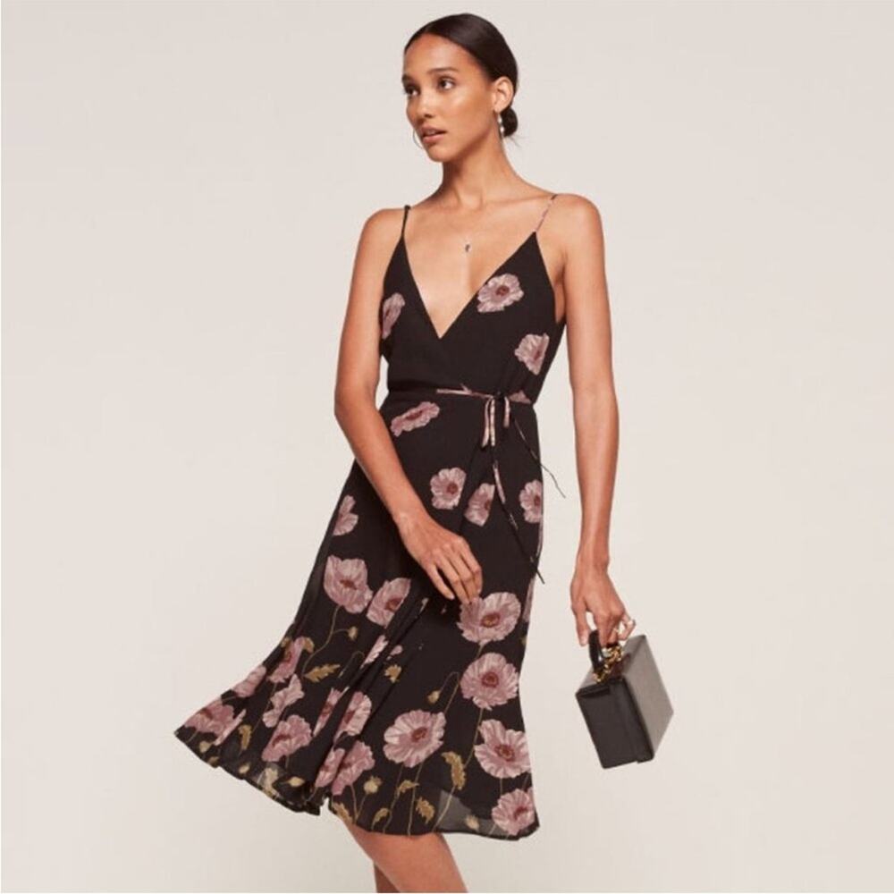 Reformation Floral Temple Wrap Dress in Poppy Print Size S